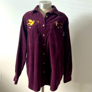 Vintage Disney Pooh Corduroy 100% Cotton Med Long Sleeve Button Up w/embroidery